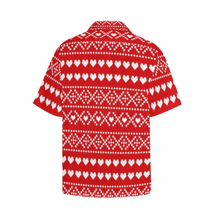 Custom Face&Name Red Patterns Men's All Over Print Hawaiian Shirt With Chest Pocket