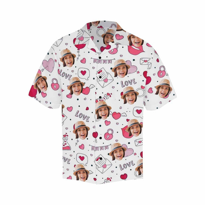 Custom Face Love Pink Heart Men's All Over Print Hawaiian Shirt
