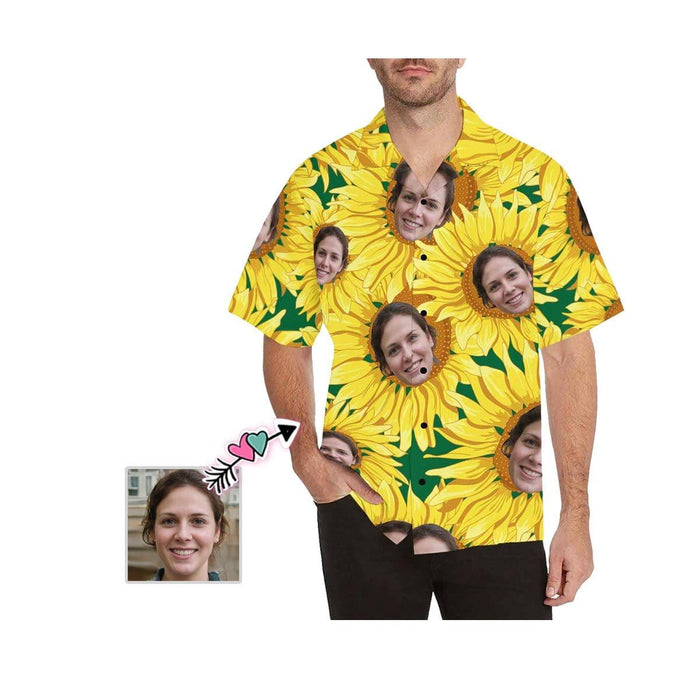 Custom Face Sunflower Men's All Over Print Hawaiian Shirt