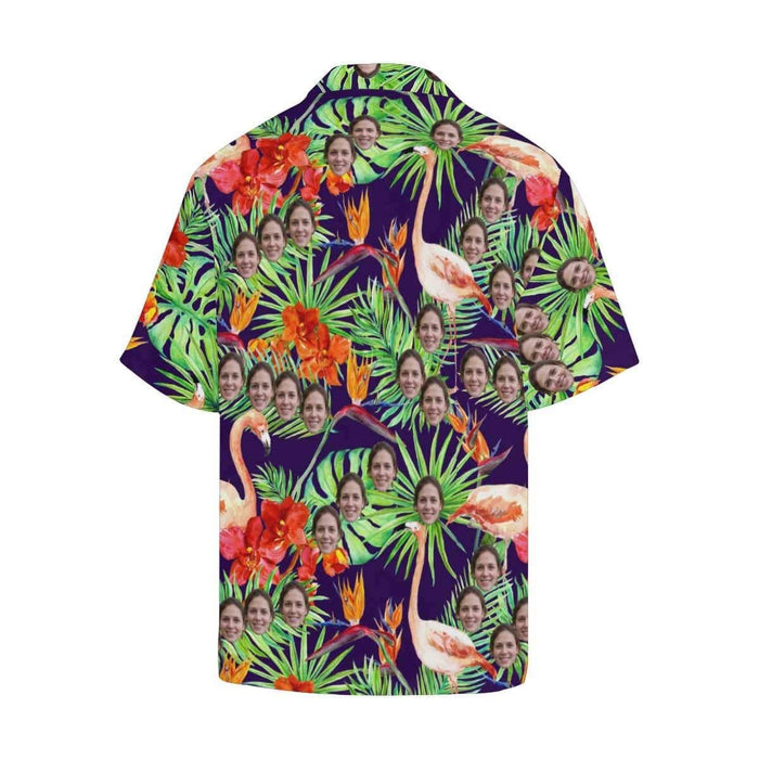 Custom Face Flamingo Leaves Men's All Over Print Hawaiian Shirt