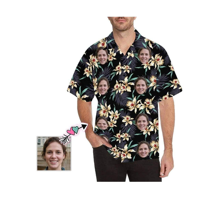 Custom Face Lily Flowers Men's All Over Print Hawaiian Shirt