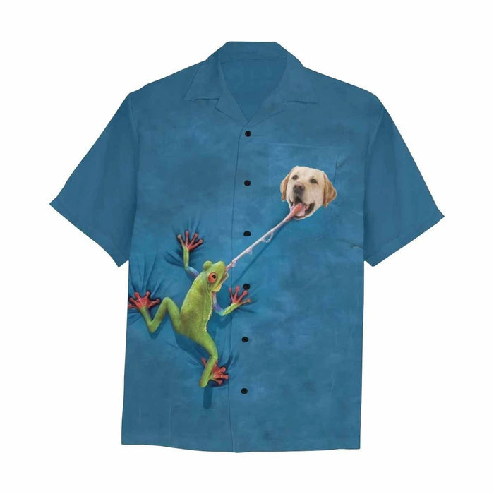 Custom Face Frog Blue Men's All Over Print Hawaiian Shirt With Chest Pocket