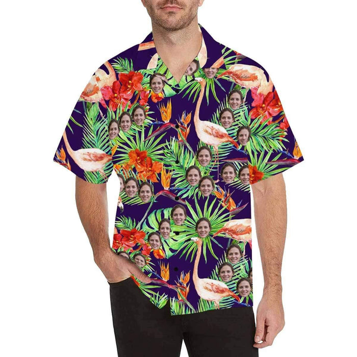 Custom Face Flamingo Leaves Men's All Over Print Hawaiian Shirt