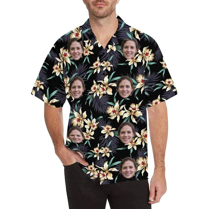 Custom Face Lily Flowers Men's All Over Print Hawaiian Shirt
