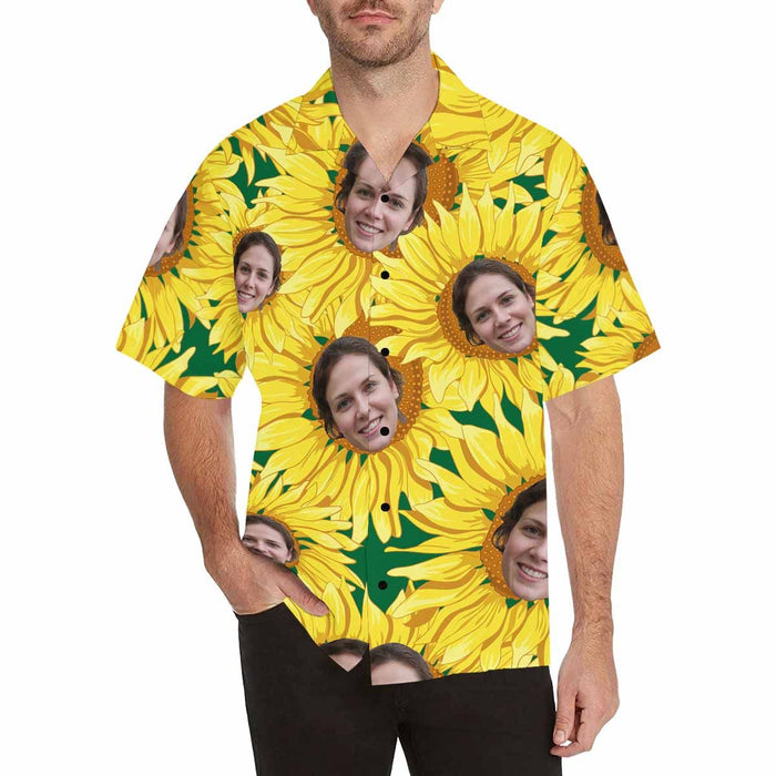 Custom Face Sunflower Men's All Over Print Hawaiian Shirt