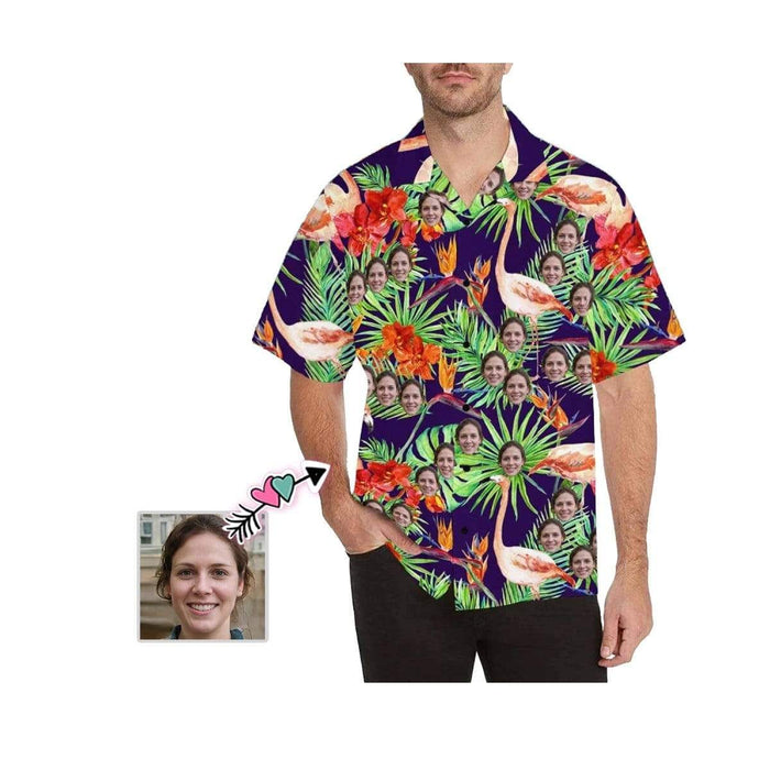 Custom Face Flamingo Leaves Men's All Over Print Hawaiian Shirt