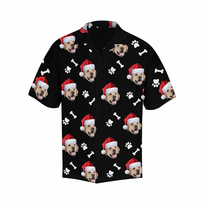 Custom Face Dog Bone Christmas Hat Men's All Over Print Hawaiian Shirt