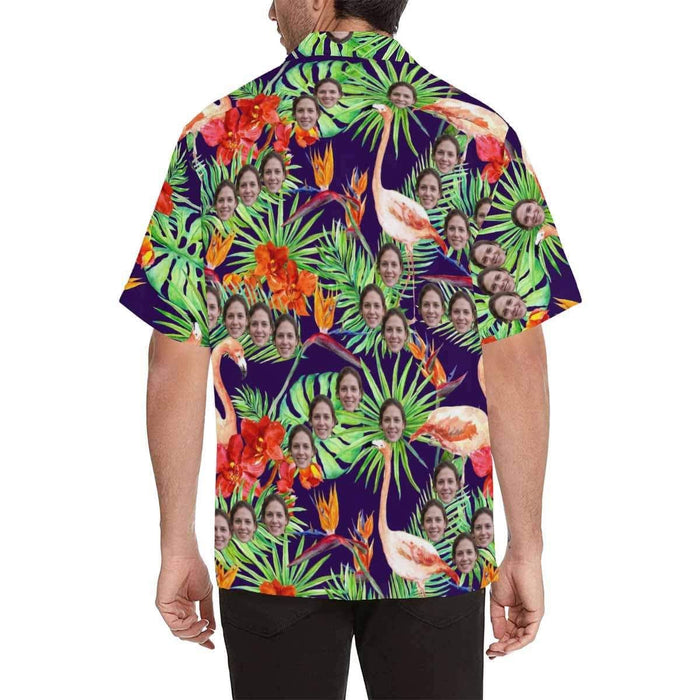 Custom Face Flamingo Leaves Men's All Over Print Hawaiian Shirt