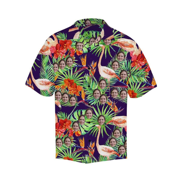 Custom Face Flamingo Leaves Men's All Over Print Hawaiian Shirt