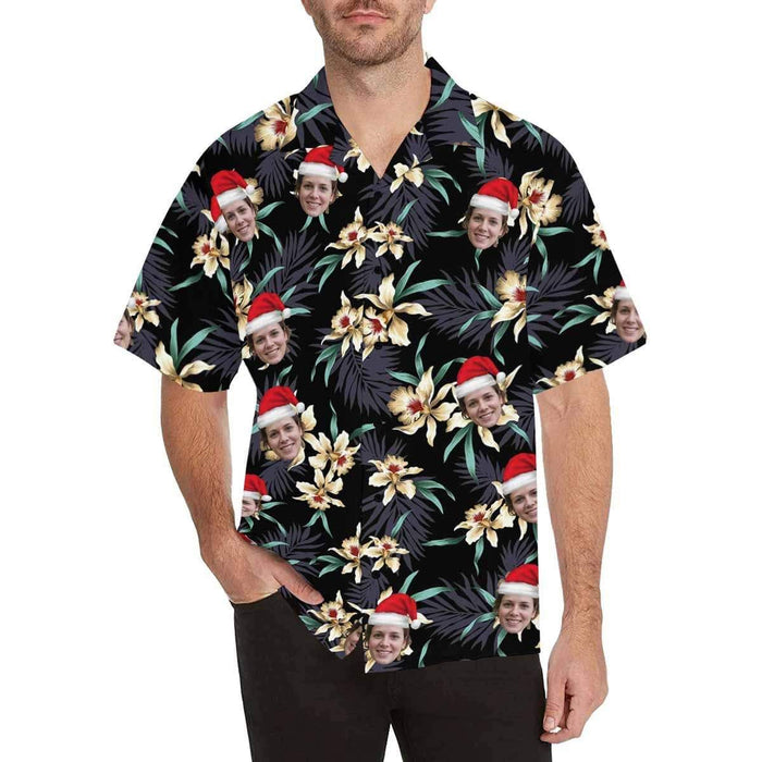 Custom Face Lily Flowers Men's All Over Print Hawaiian Shirt