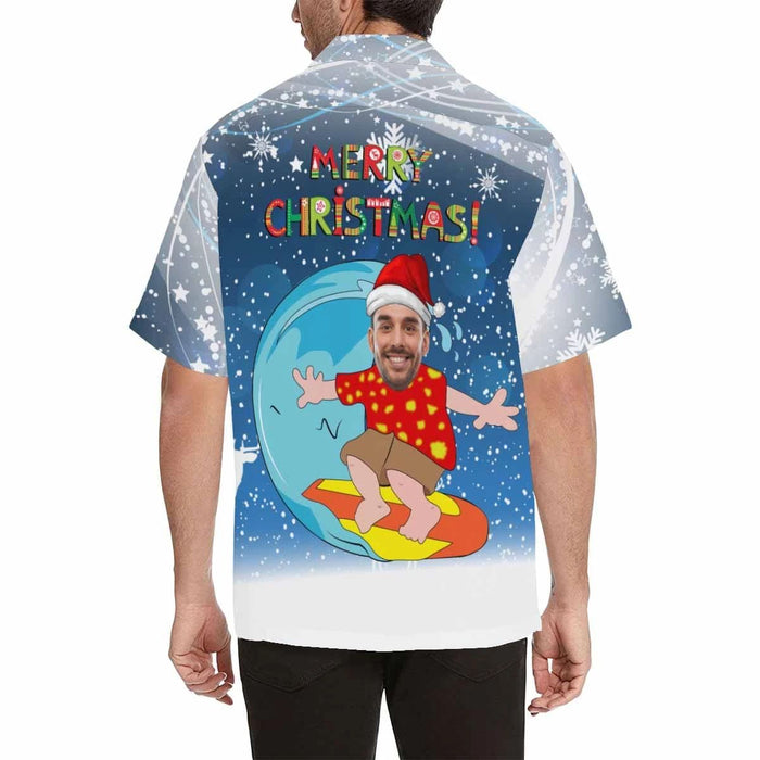 Custom Face Christmas Surfing Men's Hawaiian Shirt