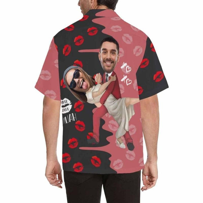 Custom Couples Face Red Lips Dancing Men's All Over Print Hawaiian Shirt