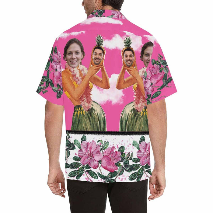 Custom Face Pink Sky Beauty Flower Men's All Over Print Hawaiian Shirt