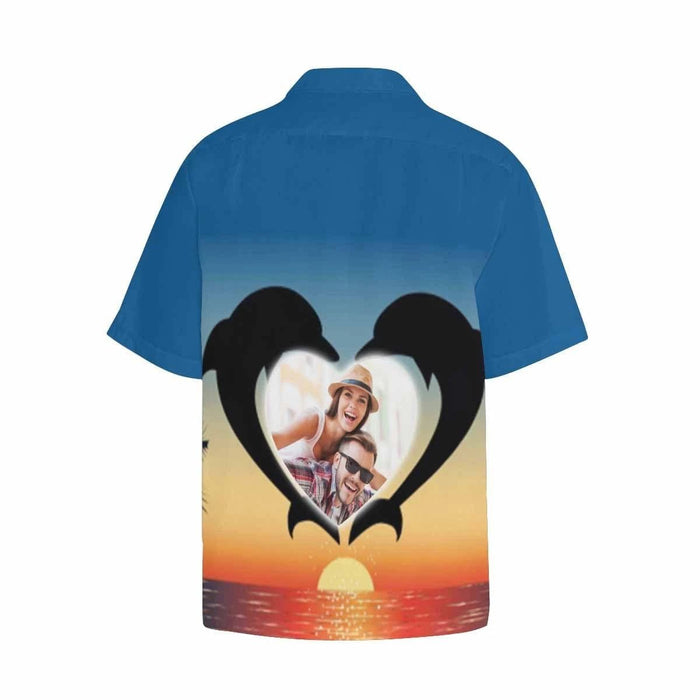 Custom Photo Love Dolphin Men's All Over Print Hawaiian Shirt With Chest Pocket