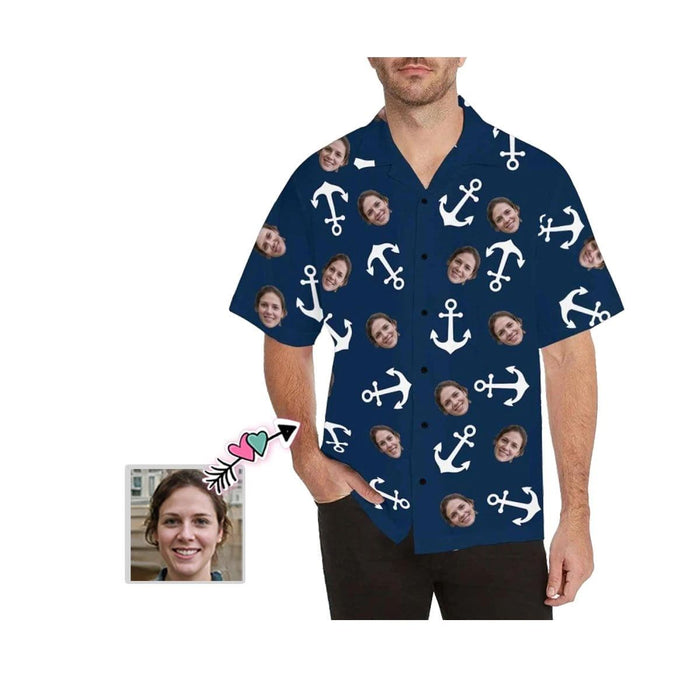 Custom Face Anchor Blue Men's All Over Print Hawaiian Shirt