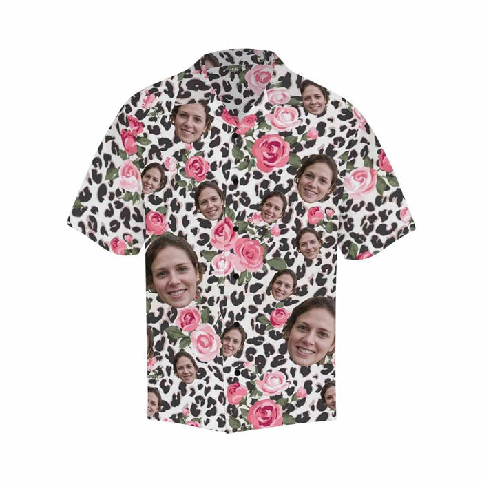 Custom Face Pink Leopard Men's All Over Print Hawaiian Shirt