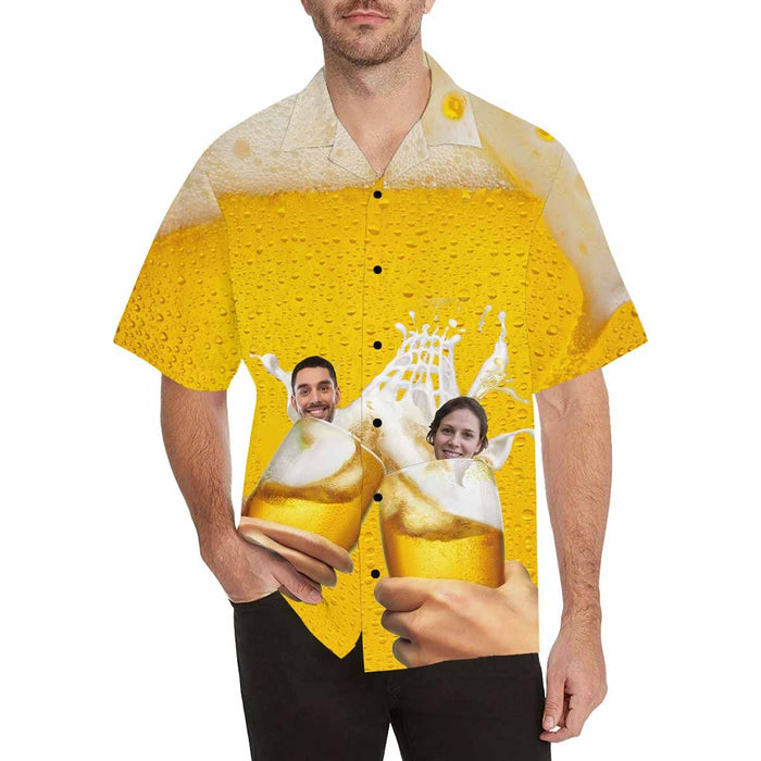 Custom Face Beer Couple Men's All Over Print Hawaiian Shirt
