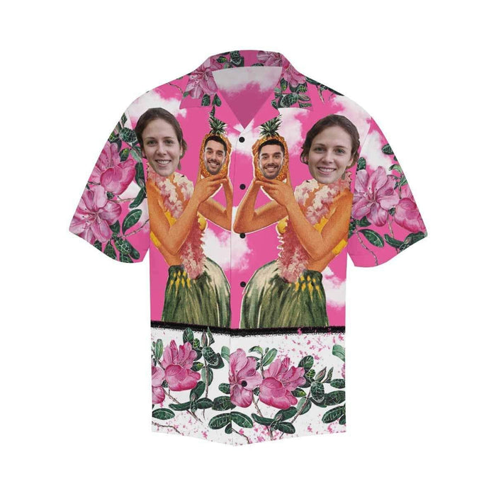 Custom Face Pink Sky Beauty Flower Men's All Over Print Hawaiian Shirt