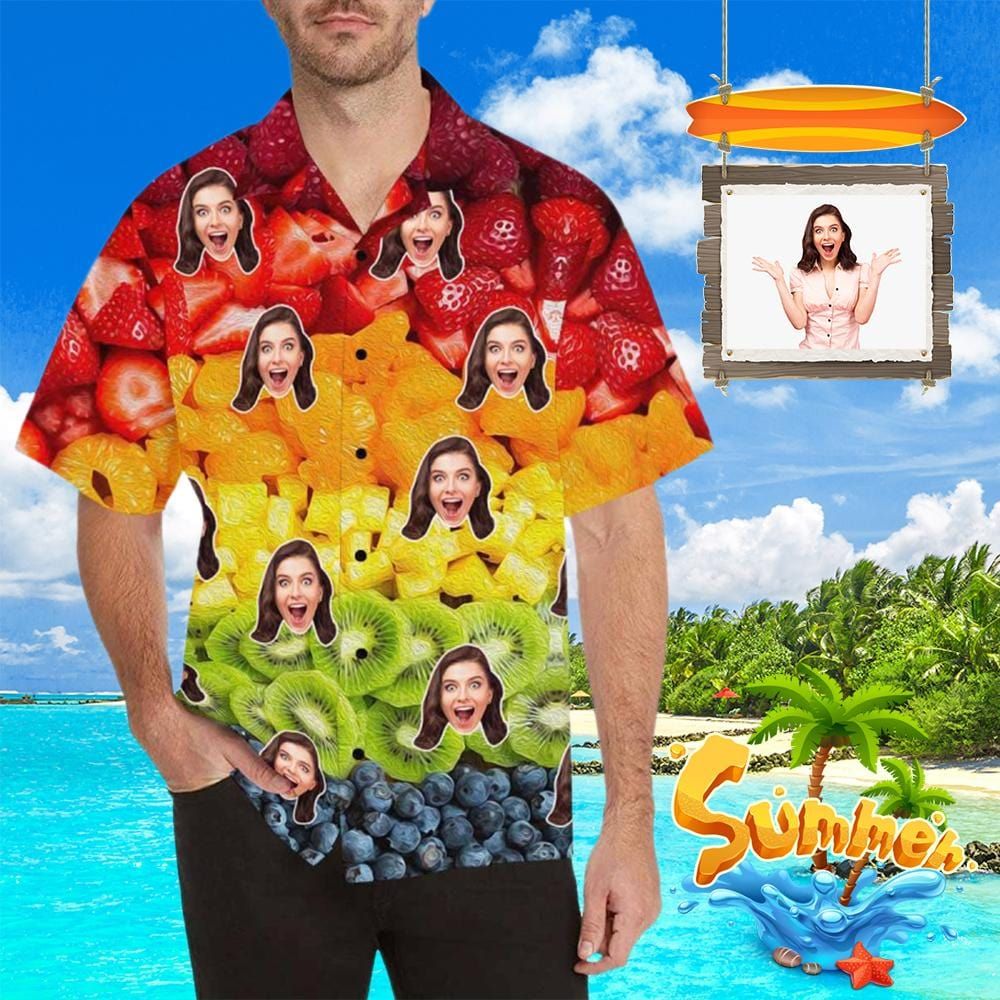 Custom Face Vitamin Fruits Men's All Over Print Hawaiian Shirt