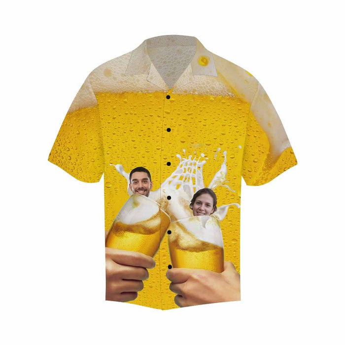 Custom Face Beer Couple Men's All Over Print Hawaiian Shirt