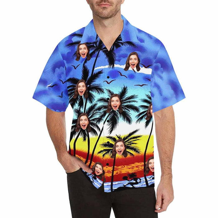 Custom Face Coconut Tree Men's All Over Print Hawaiian Shirt T1