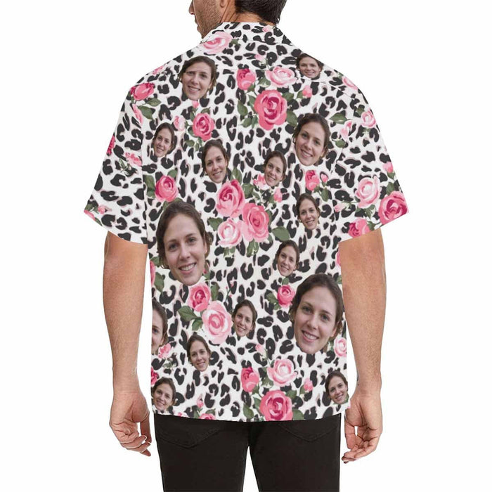 Custom Face Pink Leopard Men's All Over Print Hawaiian Shirt