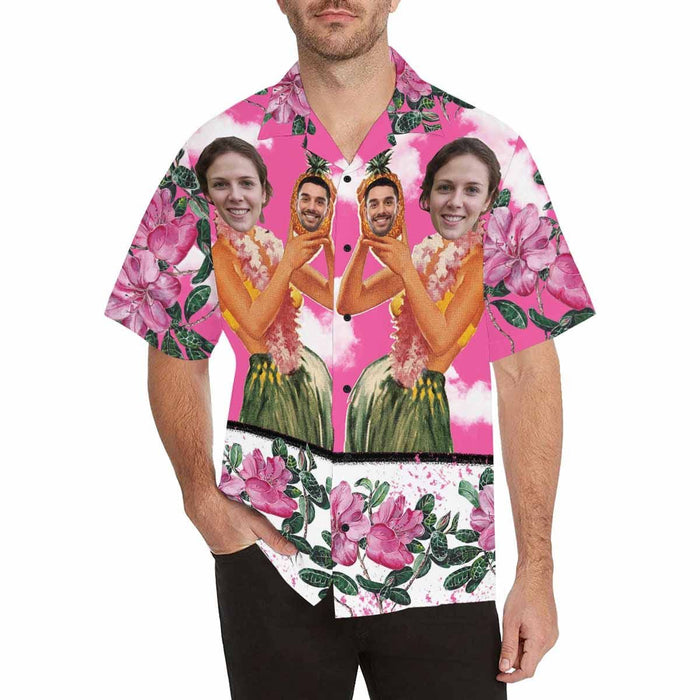 Custom Face Pink Sky Beauty Flower Men's All Over Print Hawaiian Shirt