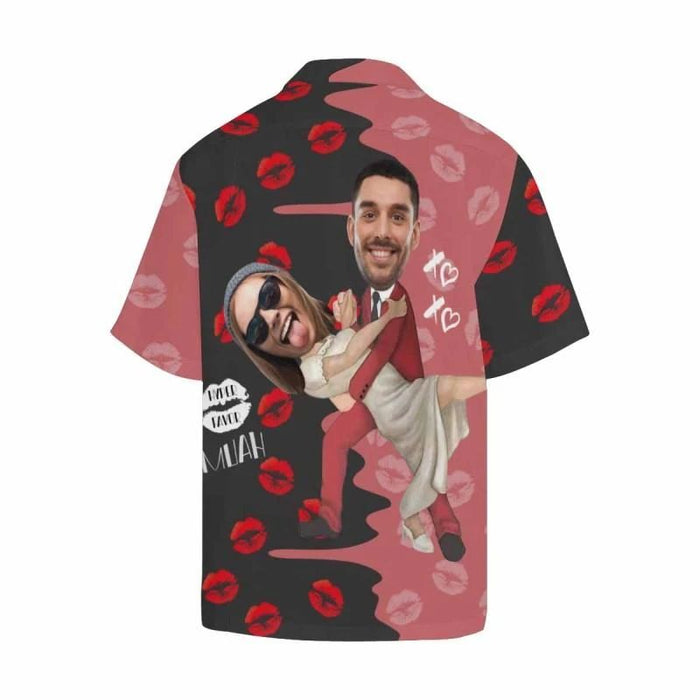 Custom Couples Face Red Lips Dancing Men's All Over Print Hawaiian Shirt