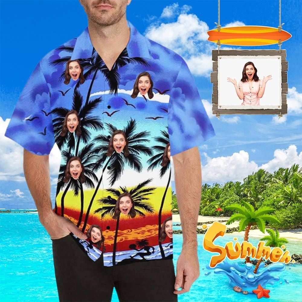 Custom Face Coconut Tree Men's All Over Print Hawaiian Shirt T1