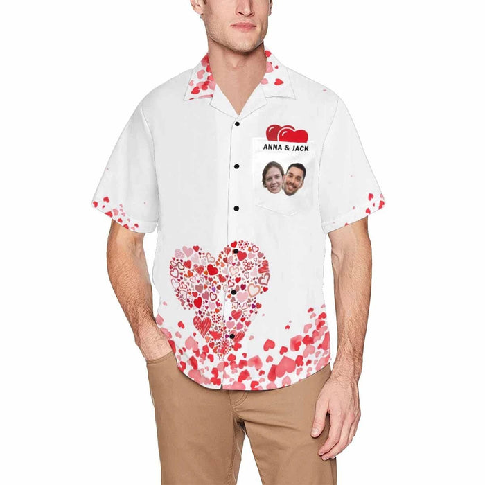 Custom Face&Name Heart Men's All Over Print Hawaiian Shirt With Chest Pocket