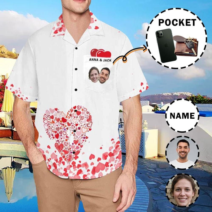 Custom Face&Name Heart Men's All Over Print Hawaiian Shirt With Chest Pocket