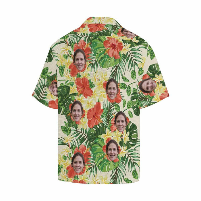 Custom Face Red Leaves Sexy Men's All Over Print Hawaiian Shirt