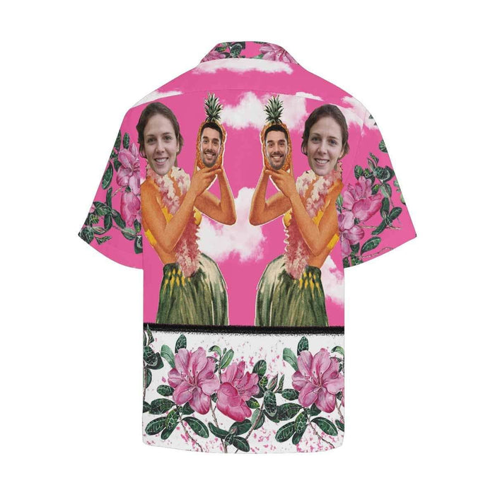 Custom Face Pink Sky Beauty Flower Men's All Over Print Hawaiian Shirt