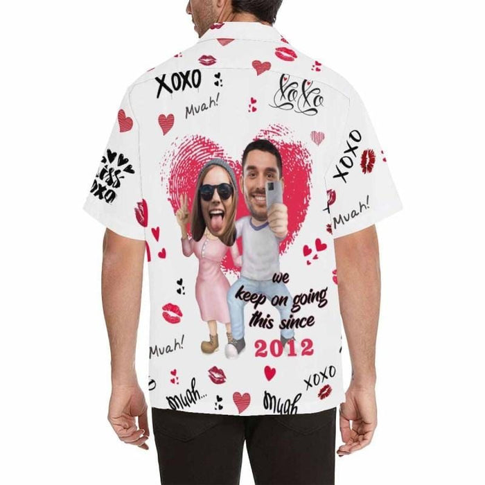 Custom Couple Face&Text Anniversary Photo Men's All Over Print Hawaiian Shirt