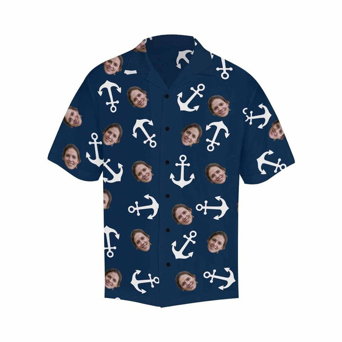 Custom Face Anchor Blue Men's All Over Print Hawaiian Shirt