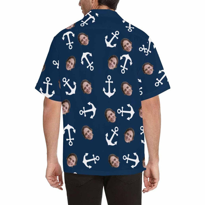 Custom Face Anchor Blue Men's All Over Print Hawaiian Shirt