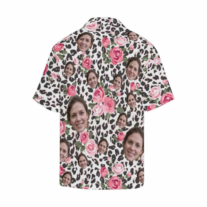 Custom Face Pink Leopard Men's All Over Print Hawaiian Shirt