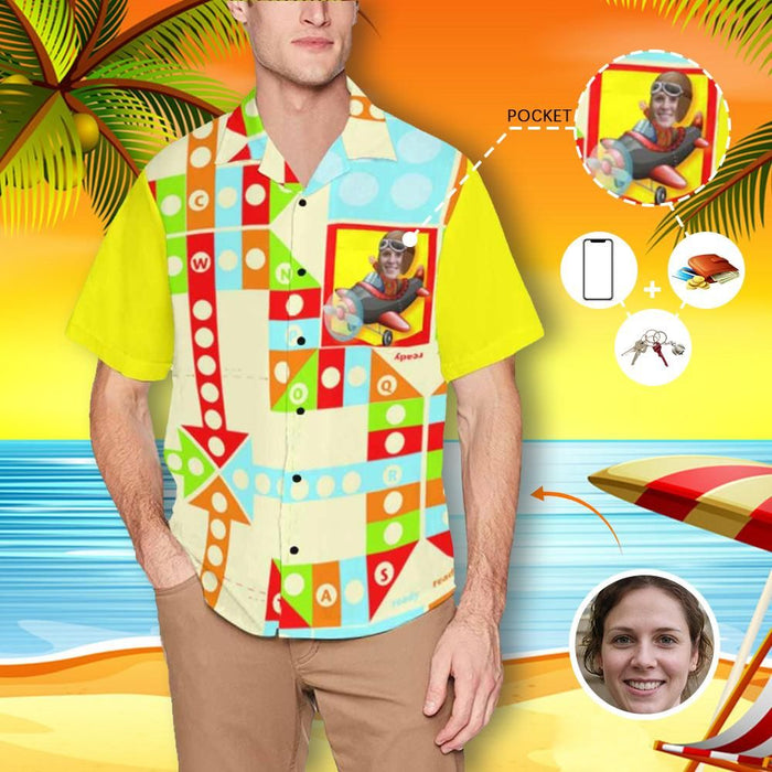 Custom Face Ludo Men's All Over Print Hawaiian Shirt With Chest Pocket