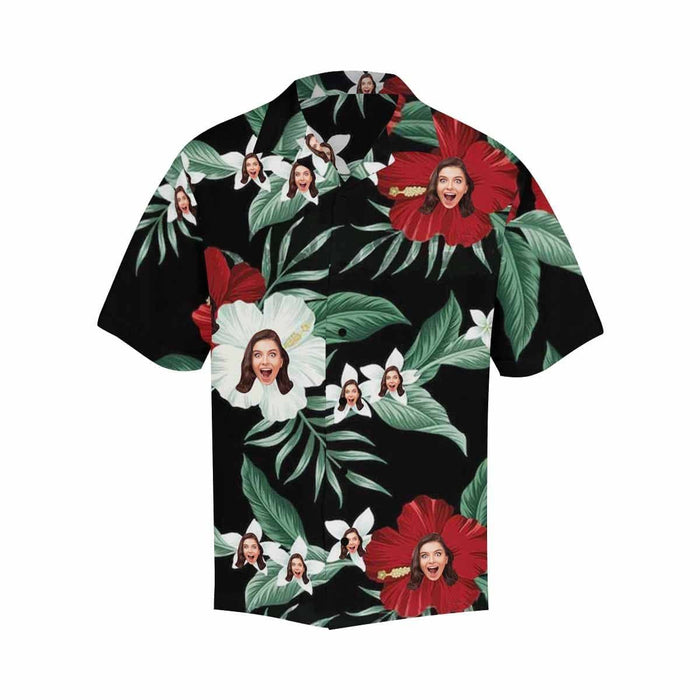 Custom Face White Flowers Men's Hawaiian Shirt