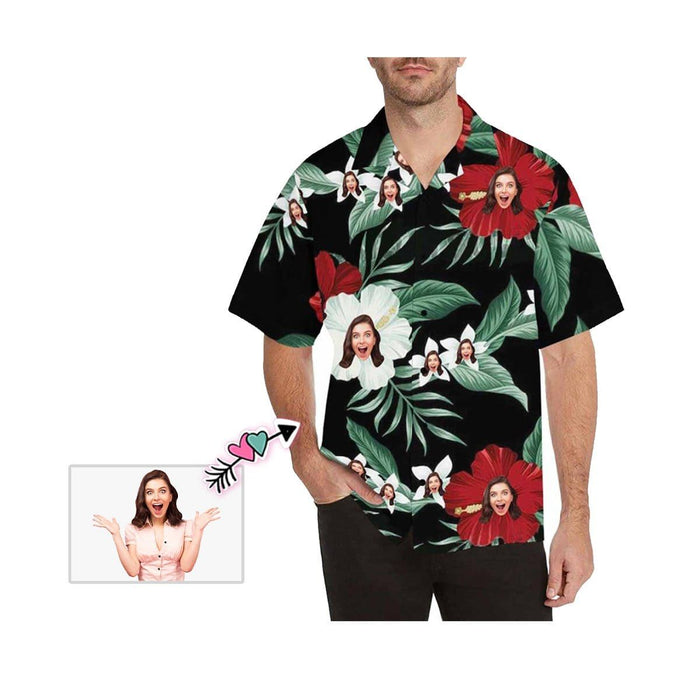 Custom Face White Flowers Men's Hawaiian Shirt