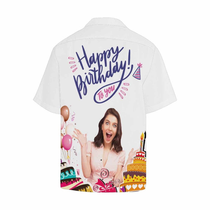 Custom Photo Birthday Cake White Men's All Over Print Hawaiian Shirt