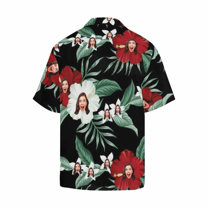 Custom Face White Flowers Men's Hawaiian Shirt
