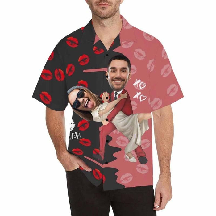 Custom Couples Face Red Lips Dancing Men's All Over Print Hawaiian Shirt