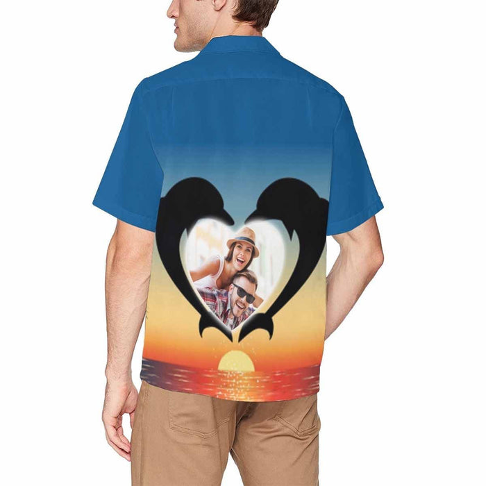 Custom Photo Love Dolphin Men's All Over Print Hawaiian Shirt With Chest Pocket