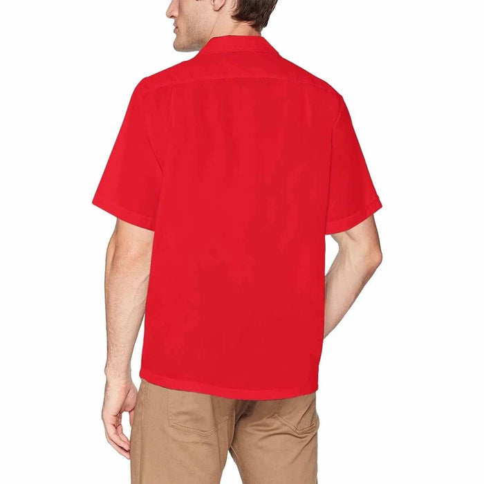 Custom Face&Name Property Red Men's All Over Print Hawaiian Shirt With Chest Pocket