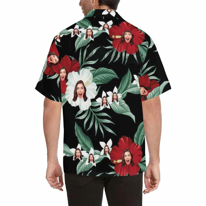 Custom Face White Flowers Men's Hawaiian Shirt