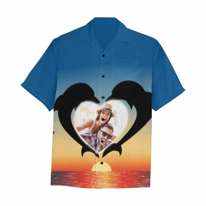 Custom Photo Love Dolphin Men's All Over Print Hawaiian Shirt With Chest Pocket