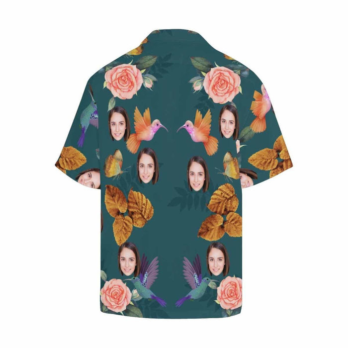 Custom Face Flower And Bird Men's All Over Print Hawaiian Shirt
