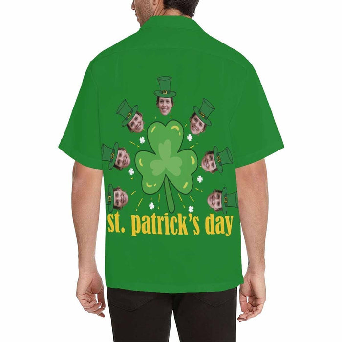 Custom Face Green Clover Men's All Over Print Hawaiian Shirt