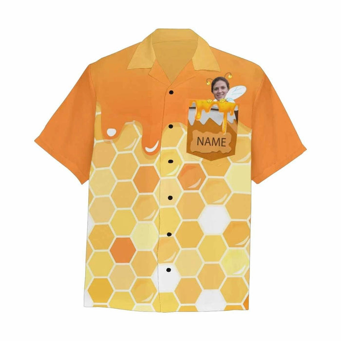 Custom Face&Name Bee Men's All Over Print Hawaiian Shirt With Chest Pocket